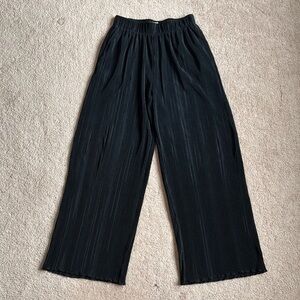 Black Plisse Wide-Leg Pants